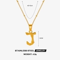 Collier en acier inoxydable doré avec pendentif lettre J et texture bambou - Lettre J (Or)