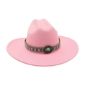 Pink felt western cowboy hat featuring geometric woven band and turquoise gemstone - Large Brim Oval Blue Stone / Pink