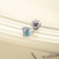 Gradient light blue 4mm zircon stud earring with four-prong setting and screw flat back - 4mm Zircon/Flat Disc Backing / Dark Purple & Paraiba Green (Single Piece)
