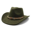 Detail of army green cowboy hat with colorful beads and brown stone decorative band - M / Army Green