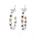 Orecchini a C in acciaio inossidabile geometrici con zirconi colorati in argento - Argento Colore Arcobaleno (PDE927)