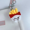 Cute plush french fries bag charm with cartoon face hanging on a white leather bag - Fries Cat Doll - Red