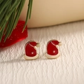 Christmas Santa hat stud earrings with red enamel and gold trim for festive look - Classic Santa Hat (EAR0032)