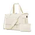 Beige fitness travel bag set with USB port and separate shoe compartment - Off White