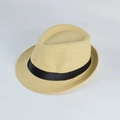 Classic light beige straw fedora hat with a black satin ribbon band for men's summer - Yellow