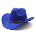 Classic royal blue wool felt cowboy hat with brown leather belt and metallic beads - M (56-58cm) / Sapphire Blue