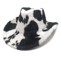 Detail der weichen Plüsch-Kuhmuster-Textur auf einem Winter-Cowboyhut für Damen - M (56-58cm) / Schwarz
