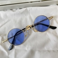 Retro polygon sunglasses with gold metal frame and blue cat-eye lenses for women - Medium Round Gold Frame Blue Lens