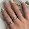Three-piece silver 925 heart ring set including minimalist and open-style bands - J2159 Large Hollow Heart