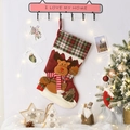 Calza di Natale con renna di peluche e motivo a quadri per sacchetti regalo festivi - Calza Grande Renna con Sacco Regalo (F1-1)