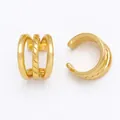 Three-layer gold punk ear cuff featuring twisted rope texture for non-pierced ears - Style C-Triple Line Fine Textured Ear Cuff