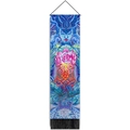 Bohemian blue tapestry wall hanging with mystic patterns and decorative black tassels - 32.5x130cm / Style 7 (Blue Mystical Spiritual Art)