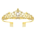 Tiara da sposa dorata con strass di cristallo scintillanti e pettini laterali per capelli - Oro