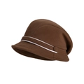 Cappello pescatore in maglia marrone scuro da donna con cinturino bianco e bottone - Caffè (8974-Caffè)