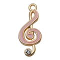 Pink enamel treble clef charm with gold alloy plating and a sparkling crystal - Pink Treble Clef