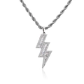 Collier pendentif éclair avec pierres micro-pave et chaîne torsadée style hip hop - Or Blanc