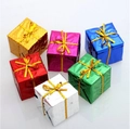 Set of six colorful metallic Christmas gift box ornaments with golden ribbons - 12Pcs Colorful Foil Mini Gift Box Hanging Ornaments
