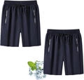 Navy blue quick-dry sports shorts with zip pockets and drawstring waist for gym training - M / Blue And Blue