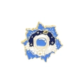 Cartoon astronaut enamel pin emerging from a blue starry sky with golden stars - Astronaut Leaning Out