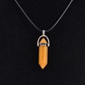 Yellow quartz hexagonal point pendant necklace with black woven cord and silver metal clasp - Topaz