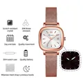 Orologio quadrato oro rosa con cinturino in maglia milanese e lancette luminose - Oro Rosa-Cinturino in Maglia Bianco