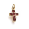 Golden cross pendant featuring six circular red gemstones in a vintage aesthetic style - Gold with Red Rhinestone