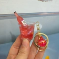 DIY creative keychain with red miniature drink cup, faux ice, and golden ring detail - Light Gold Clasp + Milk Tea Cup Bead / Rose Red