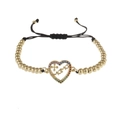 Handmade MAMA heart charm bracelet with 18K gold plated beads and rainbow zircon accents - Gold Heart Charm Black Rope