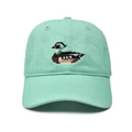 Mint green baseball cap with retro pixel art duck embroidery on cotton twill fabric - Adjustable / Mint Green - Pixel Mallard Duck Style
