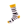 Striped mid-calf cotton socks in black and white with vibrant yellow contrast trim - 006-B/W Stripes