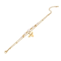 Bracelet double chaîne dorée avec perles et pendentif abeille orné d'un zircon - Abeille