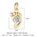 Golden footprint charm in copper and cubic zirconia for DIY jewelry making 11x7mm - Gold Baby Feet