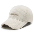 Beigefarbene Cord-Baseballkappe mit brauner Strength Stickerei in Vintage-Seitenansicht - Verstellbar / Beige