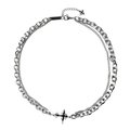 Men's double-layered silver titanium steel cross pendant chain bracelet with punk aesthetic - Double Layer Black Cross Necklace