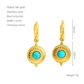 18K gold plated stainless steel sunburst earrings with blue turquoise inlay - Round Sunburst Blue Turquoise Style (478)