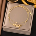 Double-layered gold titanium steel anklet with ancient coin pendants and small bell charm - B35 Copper Coin