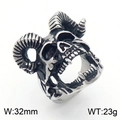 Retro Punk Widderhorn Totenkopfring aus poliertem Titanstahl für Herren, 32mm Breite - US 9 / Widderhorn Silber