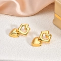 Minimalist 18K gold plated stainless steel heart stud earrings with a hollow double heart design - EH094-Spliced Hollow Double Heart