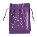 Purple velvet tarot drawstring pouch featuring white star and moon celestial patterns - New Stars & Moon/Purple