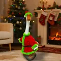 23-inch white porch goose statue in Christmas themed red Santa costume with black belt - Christmas Grinch A