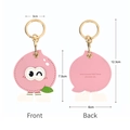 Pink peach cartoon leather AirTag holder with golden keychain and lobster clasp - Peach Big Eye