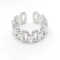 Polished silver stainless steel ring featuring a unique link chain design and open band - Chain Link Design (R6062)