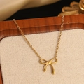 Golden necklace variant featuring a polished 3D bow pendant with a delicate chain - Gold Polished 3D Bowknot Pendant Necklace