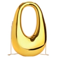Elegant gold oval ring evening bag with metallic finish and delicate chain strap - Orange