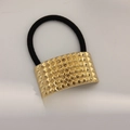 Gold pyramid textured metal block hair tie with black high elasticity elastic cord - Square Spike Gold