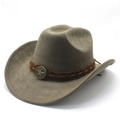 Detail of taupe suede cowboy hat with brown braided band and vintage star emblem - M (56-59cm) / Military Green (Suede)