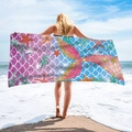 Detail of rectangular quick-dry beach towel with gradient mermaid scale pattern and starfish - Gradient Mermaid Tail (STJ-019-003)