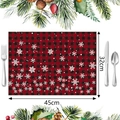 Detail van rode en zwarte geruite kerst placemat met decoratieve sneeuwvlokpatronen - Stijl 1 (Rood & Zwart Geblokt Sneeuwvlok)