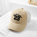 Detail of toddler mesh baseball cap with vintage Est.Number 23 embroidery and breathable net - 50cm (1-3 Years) / Style 23-Light Khaki