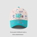 Detail of a beige and teal kids baseball cap featuring a 3D cartoon dinosaur patch - 52-54 CM / Khaki